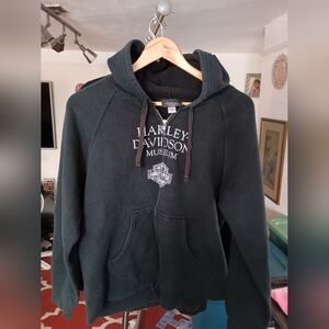 Ladies Harley-Davidson Museum Hoodie Zip Up Size XL Black Sweater